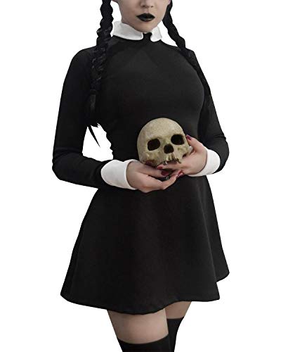 ICEYOU Halloween Costume Wednesday Addams Dress Women Peter pan Collar T-Shirt Dress...