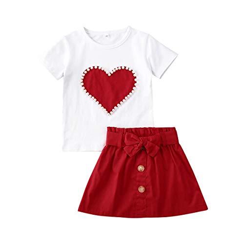 Toddler Kid Baby Girl Valentine's Day Outfits Heart Print Pullover Top Skirt 2Piece...