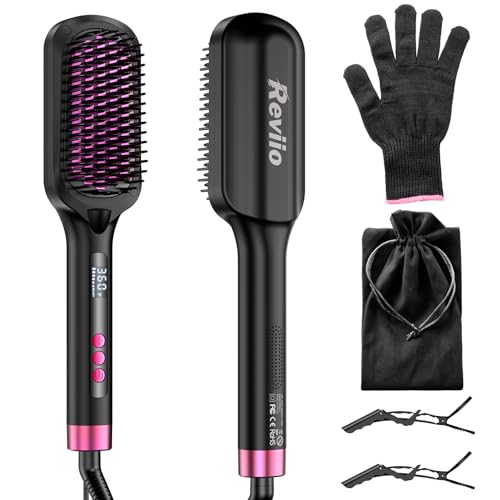 Hair Straightener Brush, 30s Fast Heated Negative Ionic Hair Straightening Brush,...