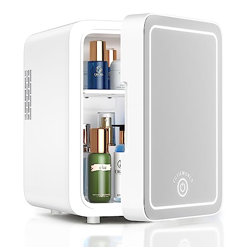 Skincare Fridge With Dimmable LED Light Mirror, 4L Makeup Mini Fridge for Bedroom,...