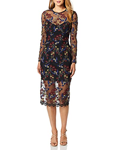 Dress the Population Women's Sophia Longsleeve Lace Illusion Midi Sheath Dress Dress,...