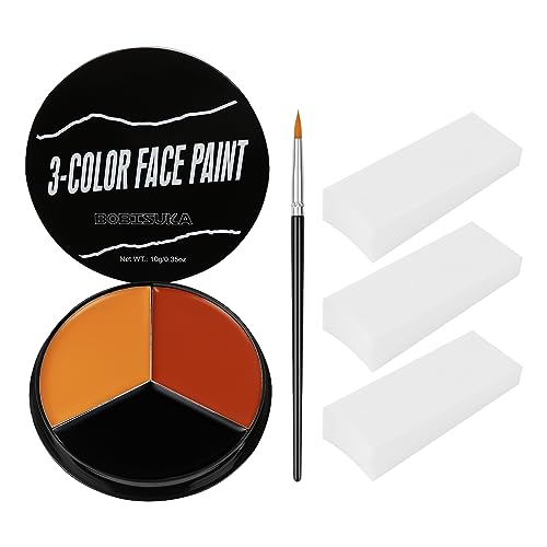 BOBISUKA Black Red Orange Face Body Paint + 3PC Sponge + Brush, Colored Eye Black for...