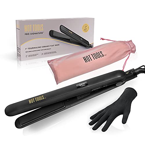 Hot Tools Pro Signature Ceramic + Tourmaline Flat Iron for Sleek Results, 1 Inch...