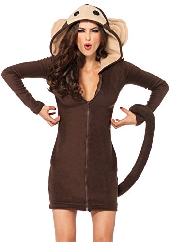 Leg Avenue Cozy Monkey Hooded Fleece Dress with Tail-Cute Halloween Costume Onesie...