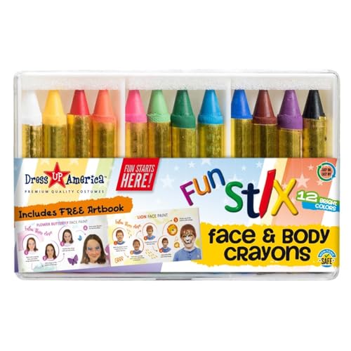 Dress Up America Face Paint Crayons - with Artbook & Easy to Follow Facepainting...