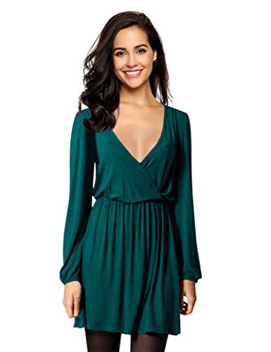 Leadingstar Women's Vneck A-Line Fashion Casual Party Dress (Dark Green, S)