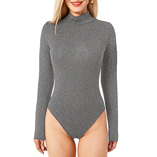 LIKJUYU Women's Sexy Long Sleeve High-neck T Shirts Basic Tight-Fitting Bodysuits...