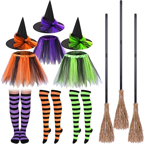 Mepase 12 Pcs Halloween Witch Tutu Outfit Set for Women Include Tutu Hat Striped...