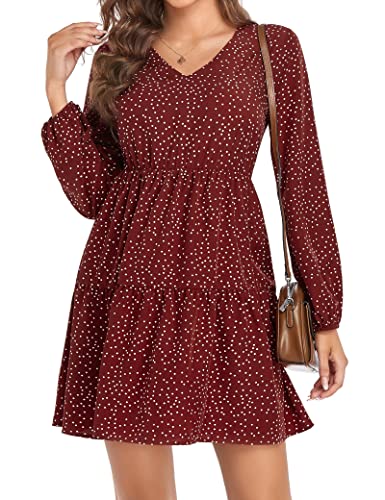 GOORY Womens Spring Long Sleeve Ruffle Babydoll Dress Boho V Neck Shift Tunic...