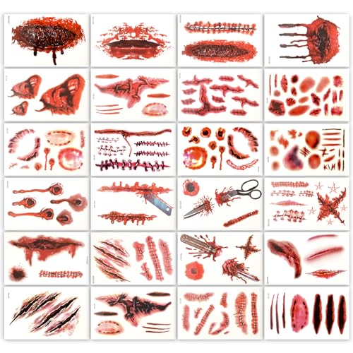 25 Sheets Halloween Zombie Temporary Tattoos, NEDEQI Plus-Size Scar Fake Blood...