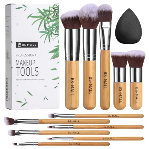 BS-MALL Makeup Brush Set 11Pcs Bamboo Synthetic Kabuki Brush Set Foundation Powder...