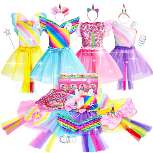 Jeowoqao Girls Princess Dress up Trunk Set 19 Pcs, Girls Rainbow Costume Set, Toddler...