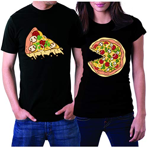 Matching Shirts Set for Couples Him and Her Funny Pizza Slice T-Shirts M-XXL Black