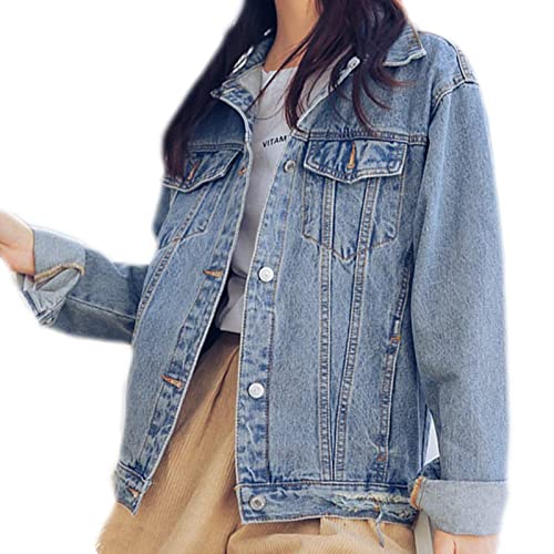 Saukiee Oversized Denim Jacket Distressed Boyfriend Jean Coat Jeans Trucker Jacket...