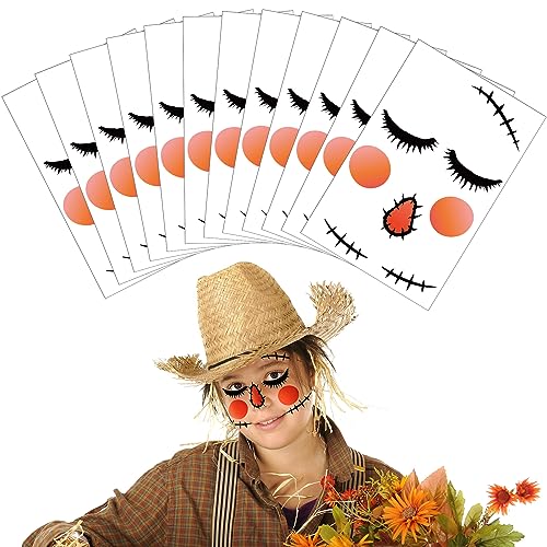 Loopeer 12 Pcs Scarecrow Temporary Face Tattoos Halloween Scary Makeup Stickers...