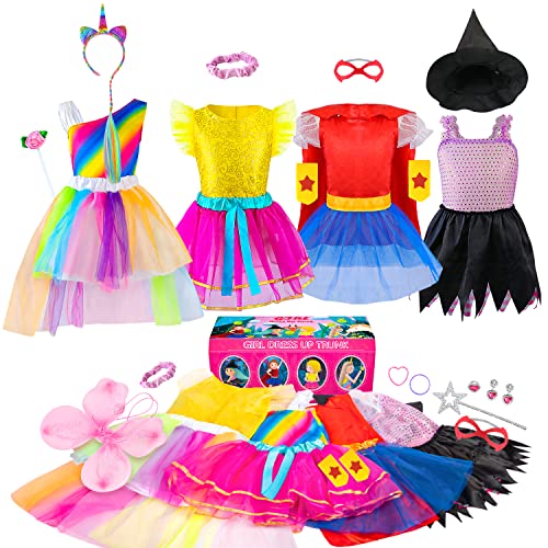 Jeowoqao Girls Dress up Trunk Princess Set, 24 PCS Pretend Play Costume Set,...