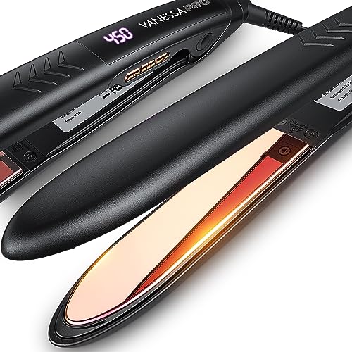 VANESSA PRO Flat Iron Hair Straightener, 100% Pure Titanium Flat Iron for One Pass to...