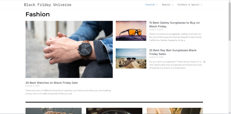 homepage of website about fashion black friday deals