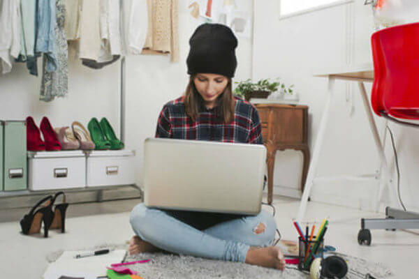 blogger working laptop sitting