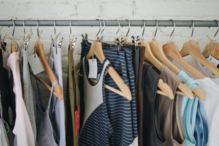 clothes hanging on a rack