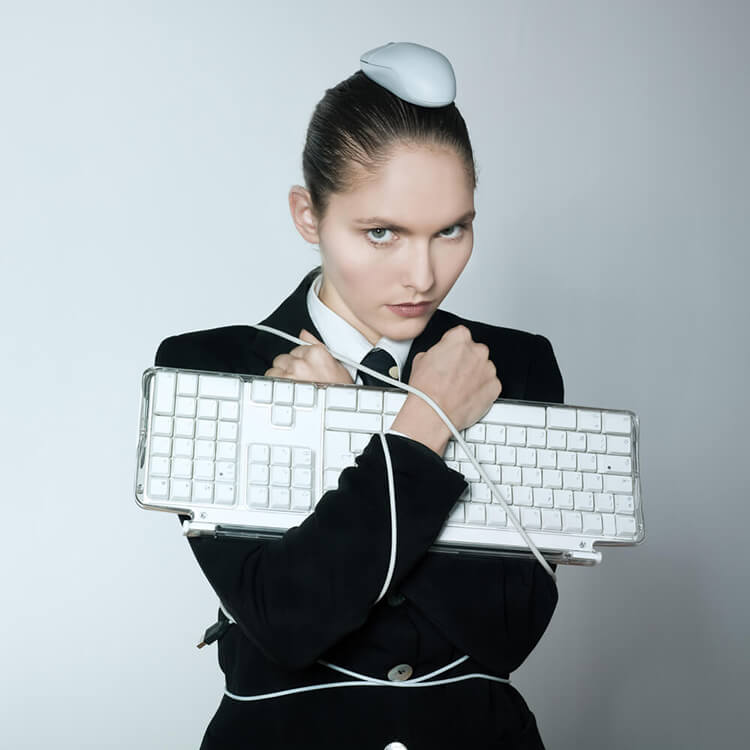 girl holding keyboard