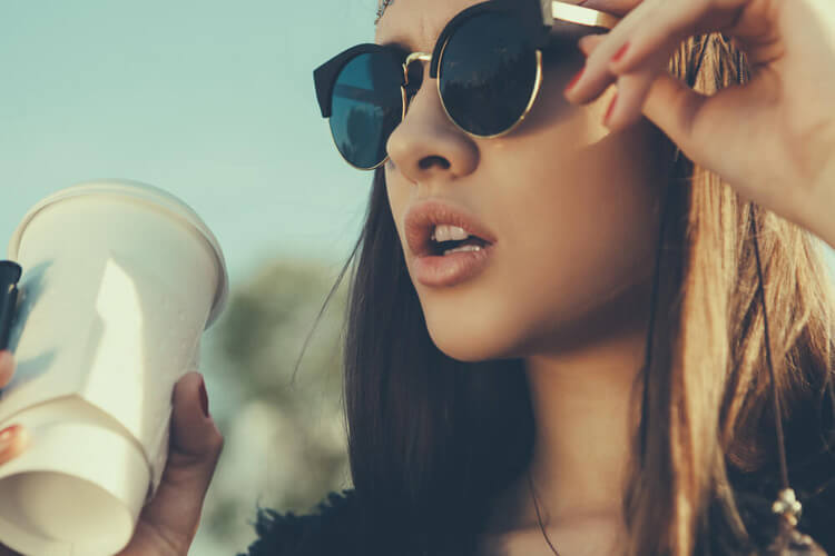 girl sunglasses coffee portrait