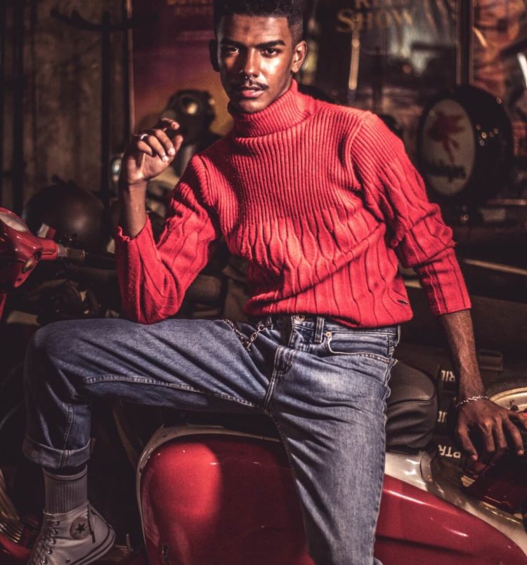 Man Wearing Red Turtleneck