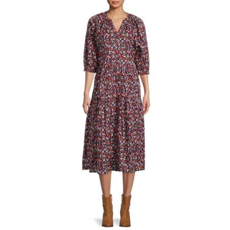 Time and Tru Women's Peasant Dress with Short Sleeves